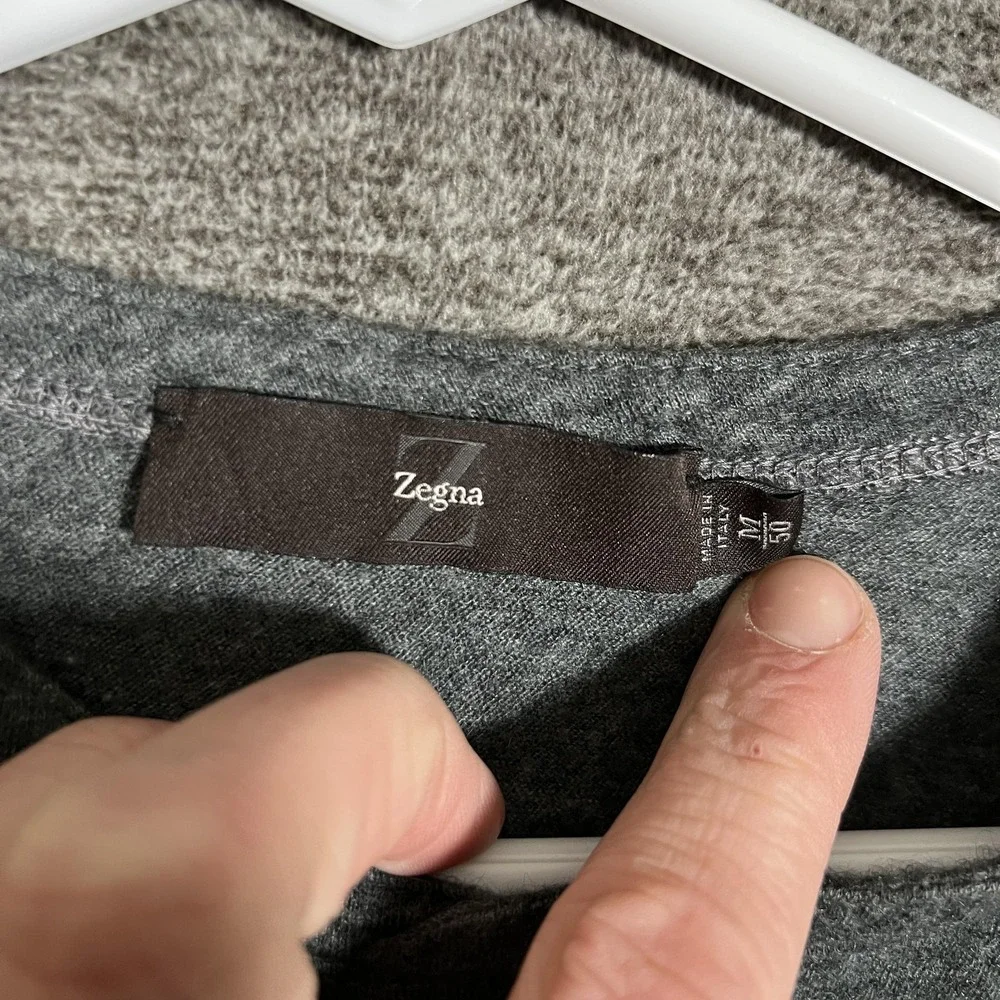 Zegna Sweater Mens Medium Gray Button Shoulder Crewneck‎ Knit Pullover Italy